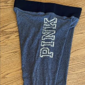 PINK VICTORIA SECRET YOGA LEGGINGS. Gray & white pebbled with sequined letters